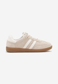 Born2be - Beżowe Płaskie Skórzane Sneakersy Ozdobione Paskami Navilen. Okazja: na co dzień. Zapięcie: pasek. Kolor: beżowy. Materiał: skóra. Wzór: aplikacja. Obcas: na obcasie. Wysokość obcasa: niski #5