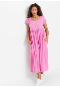 bonprix - Sukienka T-shirtowa z bawełny organicznej. Kolekcja: petite. Kolor: różowy. Materiał: bawełna. Długość: maxi #2