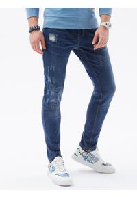 Ombre Clothing - Spodnie męskie jeansowe SKINNY FIT - niebieskie P1060 - XXL. Kolor: niebieski. Materiał: jeans