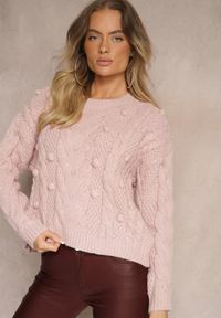 Renee - Różowy Sweter z Wełną i Wiskozą Ozdobiony Tłoczeniem i Kulkami Vaiannae. Kolor: różowy. Materiał: wiskoza, wełna. Wzór: aplikacja. Sezon: zima