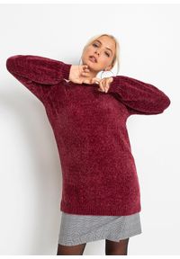 bonprix - Długi sweter z szenili. Typ kołnierza: dekolt w serek. Kolor: czerwony. Materiał: materiał. Długość rękawa: długi rękaw. Długość: długie #1