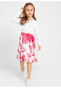 Sukienka dziewczęca na uroczyste okazje bonprix biel wełny - różowy hibiskus. Kolor: biały. Materiał: wełna #5