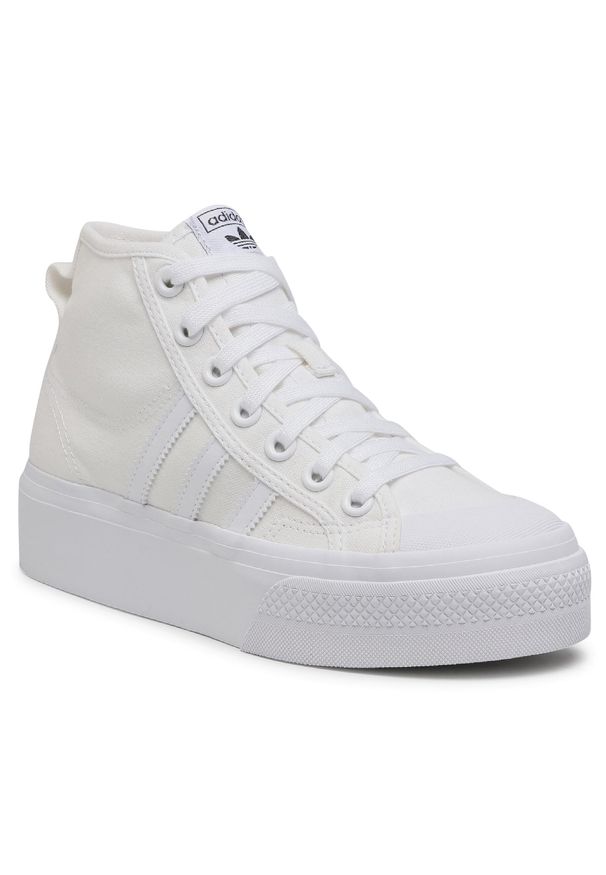 Adidas - Buty adidas Nizza Platform Mid W FY2782 Ftwwht/Ftwwht/Ftwwht. Kolor: biały. Materiał: materiał. Obcas: na platformie