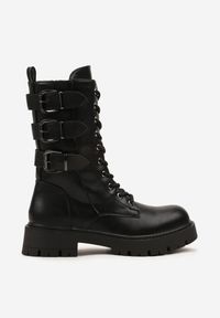 Born2be - Czarne Botki Workery z Ozdobnymi Klamrami przy Cholewce Veriolle. Okazja: na co dzień. Zapięcie: klamry. Kolor: czarny. Materiał: jeans, skóra, dzianina. Szerokość cholewki: normalna. Styl: klasyczny, elegancki, casual, rockowy #4