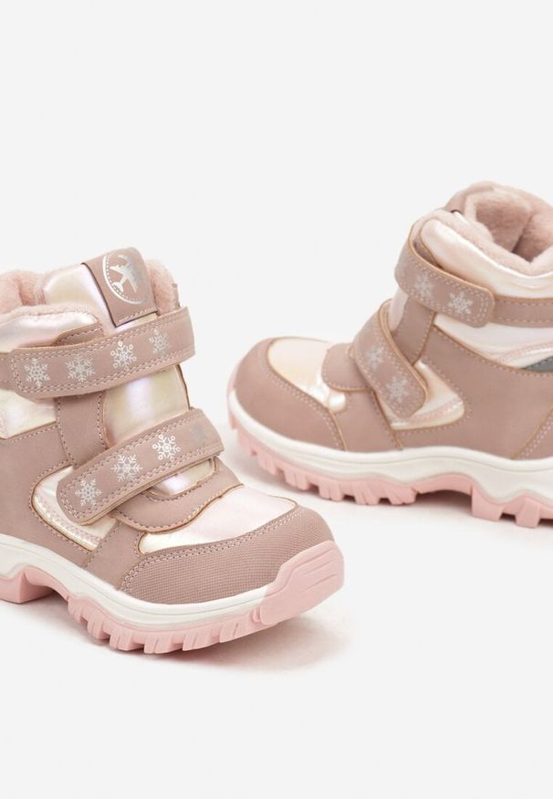 Born2be - Różowe Płaskie Botki na Rzep z Metalicznymi Wstawkami Verinsia. Zapięcie: rzepy. Kolor: różowy. Materiał: jeans. Wzór: kolorowy. Styl: młodzieżowy, elegancki