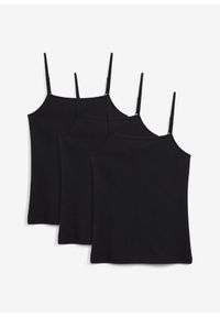 bonprix - Top na cienkich ramiączkach, z bawełną organiczną (3 sztuki). Kolor: czarny. Materiał: bawełna. Długość rękawa: na ramiączkach