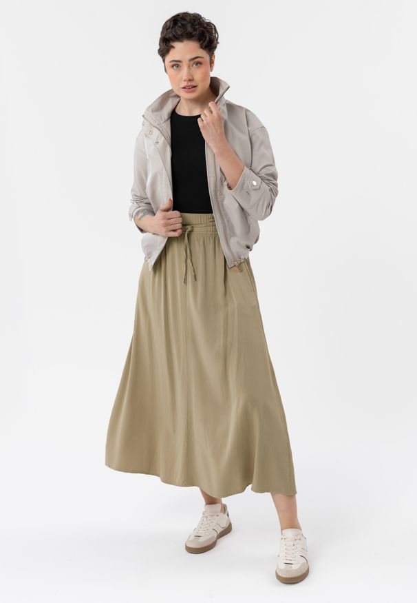 Volcano - Długa spódnica letnia G-MIGELIA. Kolor: beżowy. Materiał: wiskoza, skóra, materiał. Długość: długie. Wzór: gładki. Sezon: lato