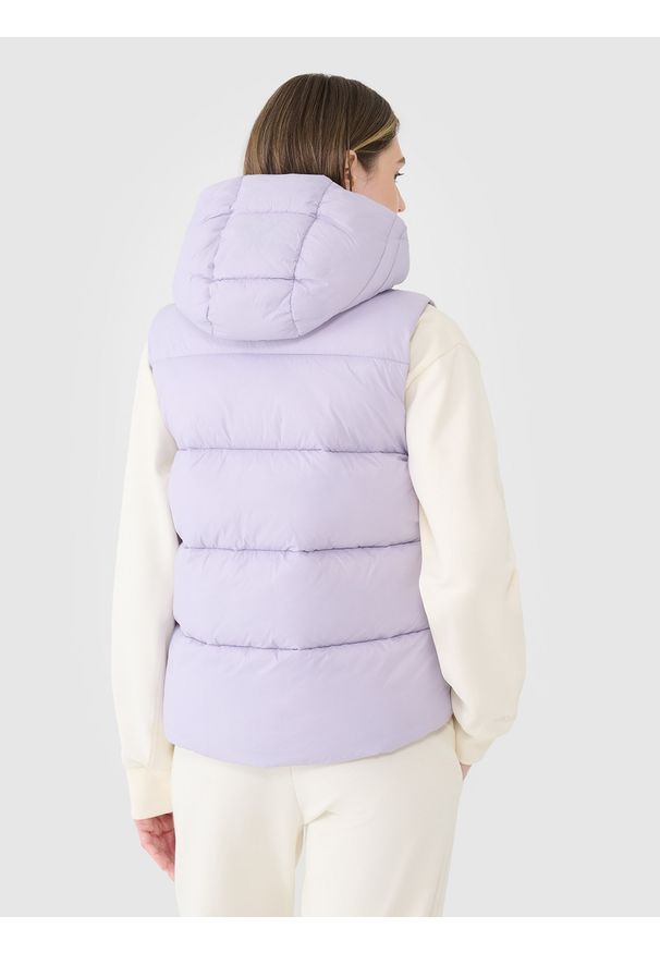 4f - 4F Bezrękawnik puchowy z wypełnieniem syntetycznym damski - fioletowy XXL. Okazja: na co dzień. Kolor: fioletowy. Materiał: syntetyk, puch. Długość rękawa: bez rękawów. Długość: długie. Styl: casual, klasyczny, sportowy