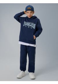 4f - 4F Bluza dresowa regular z kapturem chłopięca - granatowa 134 (8-9 lat). Okazja: na co dzień. Typ kołnierza: kaptur. Kolor: niebieski. Materiał: dresówka. Sezon: lato. Styl: klasyczny, casual #1