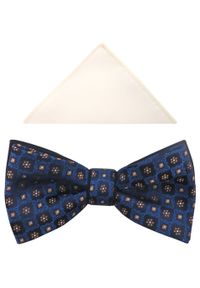 Modini - Granatowa mucha męska w drobne wzory A215. Kolor: niebieski. Materiał: poliester, tkanina. Styl: elegancki #1