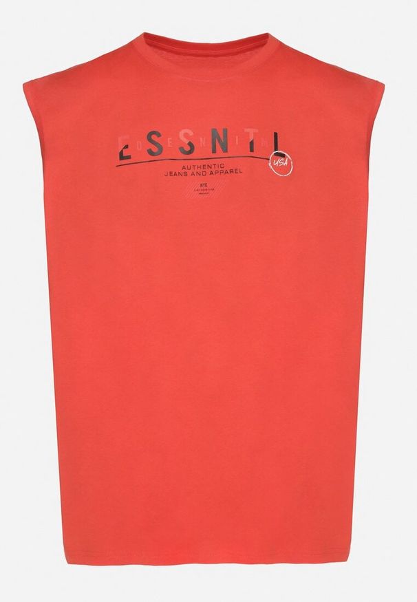 Born2be - Czerwona Bawełniany Tank Top z Ozdobnym Nadrukiem Poleldi. Okazja: na co dzień. Kolor: czerwony. Materiał: bawełna. Wzór: nadruk. Styl: klasyczny, casual, elegancki