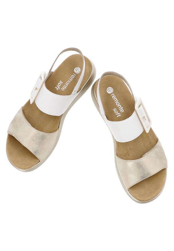 Białe Sandały Remonte Modne Obuwie Damskie Zapinane Na Rzep. Zapięcie: rzepy. Kolor: biały. Materiał: materiał. Wzór: paski. Sezon: lato. Styl: elegancki