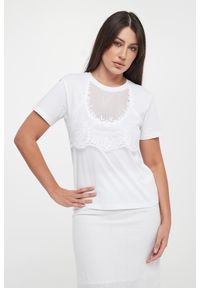 Twinset Milano - T-shirt damski z koronką TWINSET. Materiał: koronka. Wzór: koronka #1