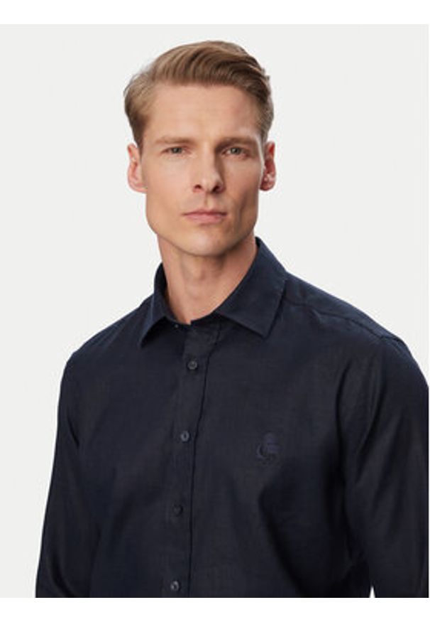 Karl Lagerfeld - KARL LAGERFELD Koszula 605084 562791 Granatowy Regular Fit. Typ kołnierza: dekolt w karo. Kolor: niebieski. Materiał: len