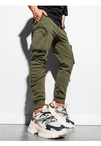 Ombre Clothing - Spodnie męskie dresowe joggery P918 - khaki - L. Kolor: brązowy. Materiał: dresówka #1