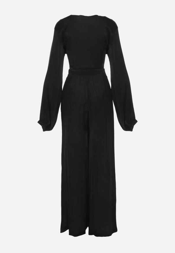 Born2be - Czarny Komplet Koszula z Szerokim Rękawem i Luźne Spodnie Rossabel. Kolor: czarny