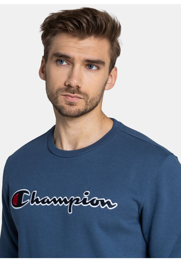 Bluza męska Champion Organic Cotton Blend Script Logo (216471-BS504). Kolor: niebieski. Materiał: materiał. Styl: elegancki, sportowy
