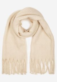 Born2be - Jasnobeżowy Szalik z Ozdobnymi Frędzlami Esariana. Okazja: na co dzień. Kolor: beżowy. Wzór: aplikacja. Styl: casual, klasyczny #1