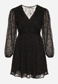 Born2be - Czarna Rozkloszowana Sukienka z Siateczki z Kwiatowym Wzorem Vidnessa. Okazja: na co dzień. Typ kołnierza: dekolt w kształcie V. Kolekcja: plus size. Kolor: czarny. Materiał: poliester. Wzór: kwiaty. Typ sukienki: dla puszystych. Styl: casual, klasyczny #4