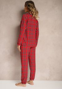 Renee - Czerwony Komplet Piżamowy z Bawełny w Kratę Koszula i Spodnie Rolsemi. Kolekcja: plus size. Kolor: czerwony. Materiał: bawełna. Długość: długie
