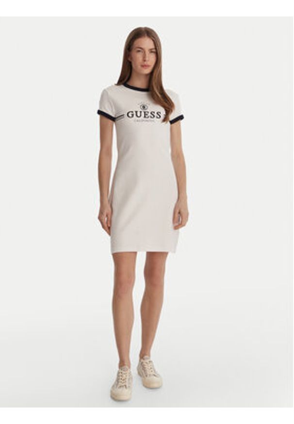 Guess Sukienka codzienna V6GK05 K2988 Biały Regular Fit. Okazja: na co dzień. Kolor: biały. Materiał: bawełna. Typ sukienki: proste. Styl: casual