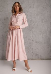 Renee - Różowa Wiskozowa Sukienka o Koszulowym Kroju z Marszczoną Talią Abilera. Okazja: na co dzień. Kolor: różowy. Materiał: wiskoza. Wzór: paski. Typ sukienki: koszulowe. Styl: casual, elegancki, klasyczny #7