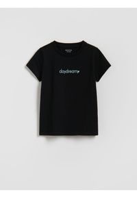 Reserved - T-shirt z haftem - czarny. Kolor: czarny. Materiał: bawełna. Wzór: haft #1