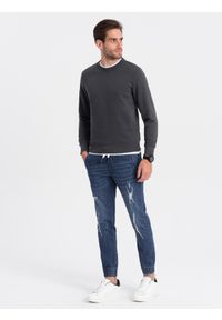 Ombre Clothing - Spodnie męskie JOGGERY jeansowe z przetarciami - niebieskie V3 - Rozmiar: XL. Kolor: niebieski. Materiał: jeans