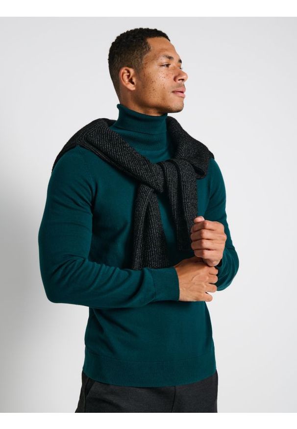 Sinsay - Sweter z golfem - zielony. Typ kołnierza: golf. Kolor: zielony. Długość rękawa: długi rękaw. Długość: długie. Styl: klasyczny