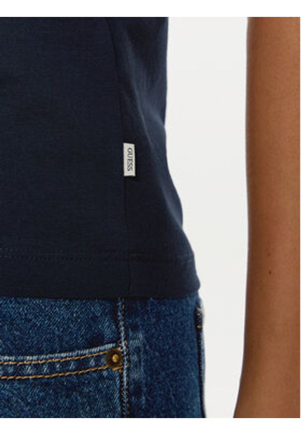 Guess Jeans T-Shirt W4YI02 J1314 Granatowy Slim Fit. Kolor: niebieski. Materiał: bawełna