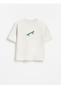 Reserved - Bawełniany t-shirt z nadrukiem - jasnoszary. Kolor: szary. Materiał: bawełna. Wzór: nadruk #1