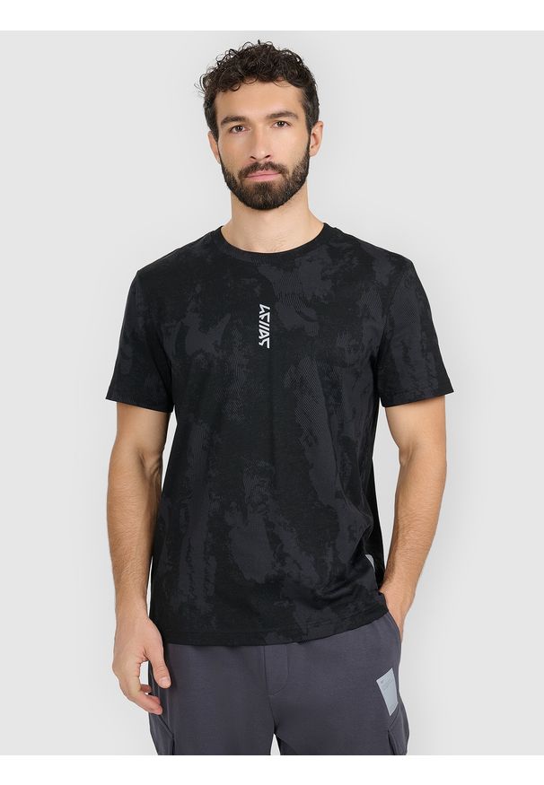 4f - 4F T-shirt regular z nadrukiem męski - czarny M. Okazja: na co dzień. Kolor: czarny. Wzór: nadruk. Styl: casual