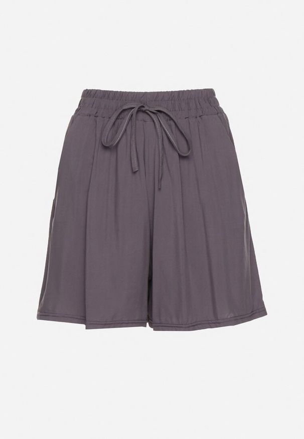 Born2be - Szare Bawełniane Szorty z Wysokim Stanem i Wiązaniem Zenmio. Stan: podwyższony. Kolor: szary. Materiał: bawełna. Sezon: lato. Styl: elegancki, sportowy