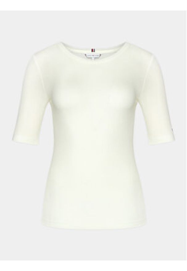 TOMMY HILFIGER - Tommy Hilfiger T-Shirt Slim Soft Tencel C-Nk 1/2Slv WW0WW39789 Écru Slim Fit. Materiał: wiskoza