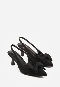 Renee - Czarne Sandały Slingback na Kaczuszce Zdobione Aplikacją z Kokardą Teniane. Okazja: na co dzień. Zapięcie: pasek. Kolor: czarny. Materiał: jeans. Wzór: aplikacja. Obcas: na szpilce. Styl: casual #5