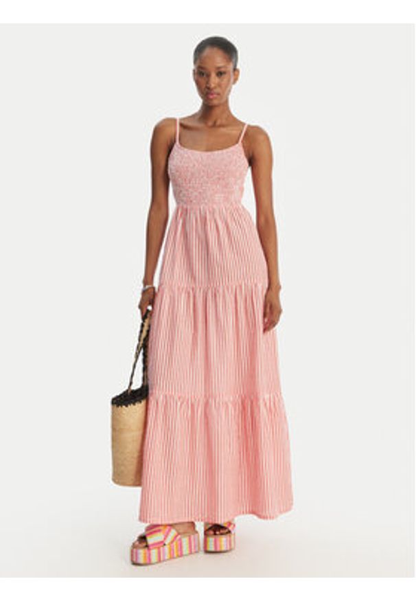 Roxy Sukienka letnia Tropical Glow ERJWD03945 Różowy Regular Fit. Kolor: różowy. Materiał: bawełna. Sezon: lato