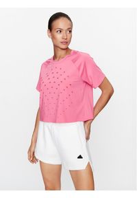Adidas - Koszulka techniczna adidas. Kolor: różowy. Wzór: nadruk
