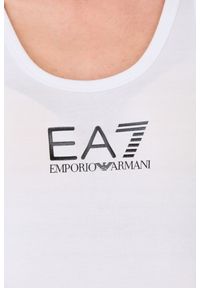 EA7 Emporio Armani - EA7 Top biały na ramiączka z czarnym logo. Kolor: biały. Materiał: bawełna. Długość rękawa: na ramiączkach