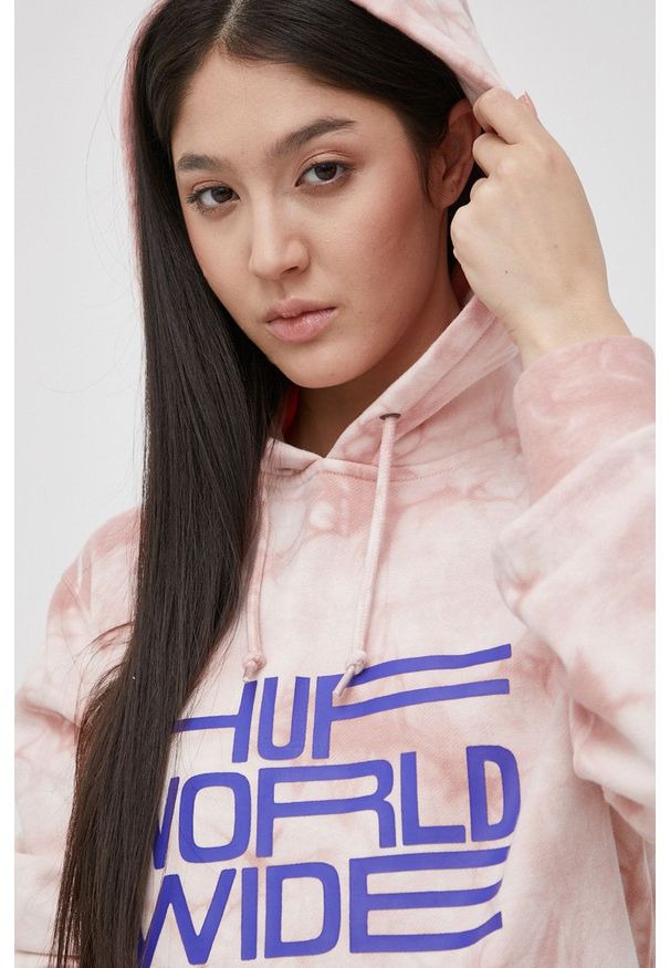 HUF - Bluza. Typ kołnierza: kaptur. Kolor: różowy. Materiał: dzianina
