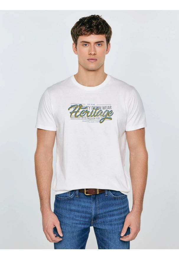 Big-Star - Koszulka męska z nadrukiem biała Keren 100. Okazja: na co dzień. Kolor: biały. Materiał: materiał, dzianina, bawełna, jeans. Wzór: nadruk. Styl: klasyczny, casual, sportowy