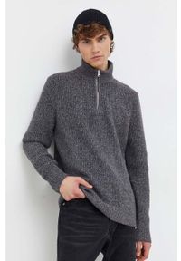 Abercrombie & Fitch sweter męski kolor szary z półgolfem. Kolor: szary. Materiał: dzianina. Długość: krótkie. Wzór: gładki #1
