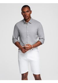 Ombre Clothing - Męska koszula SLIM FIT z ozdobnej tkaniny – szara V2 OM-SHCS-0175 - XXL. Okazja: na co dzień, do pracy. Kolor: szary. Materiał: tkanina. Wzór: aplikacja, haft, ze splotem. Styl: klasyczny, casual