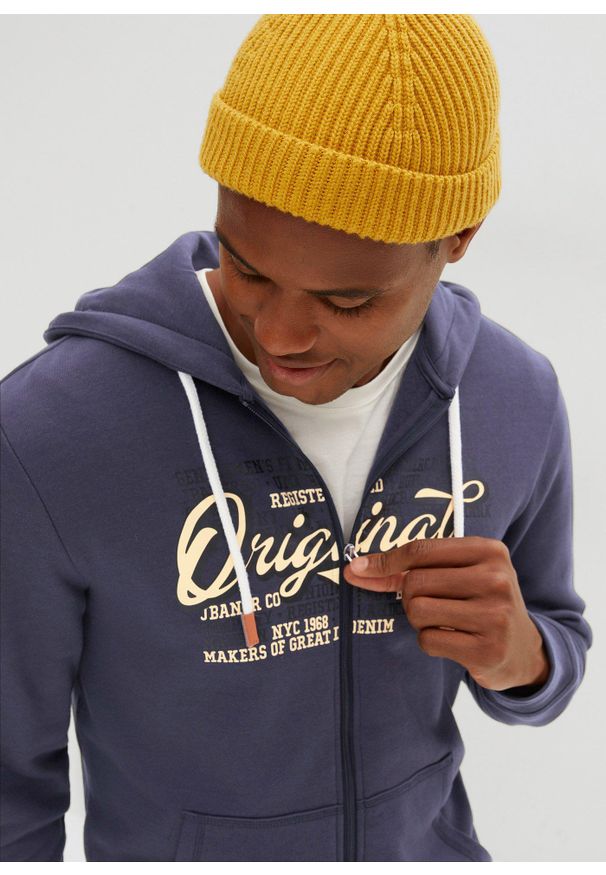 bonprix - Bluza rozpinana z kapturem, z miękko szczotkowaną spodnią stroną. Typ kołnierza: kaptur. Kolor: niebieski