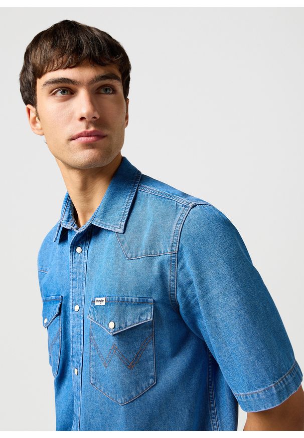 Wrangler - MESKA KOSZULA WRANGLER SS WESTERN SHIRT MID WASH 112362743