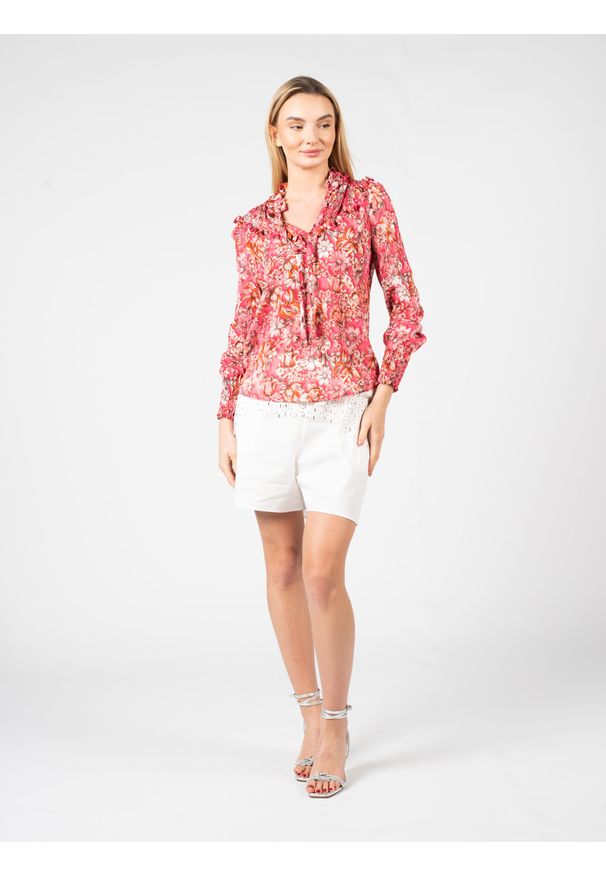 Pinko Bluzka "Medium 2" | 1G17K0 Y814 | Kobieta | Różowy. Typ kołnierza: kołnierzyk stójkowy. Kolor: różowy. Materiał: poliester. Długość rękawa: długi rękaw. Długość: długie. Styl: elegancki, klasyczny