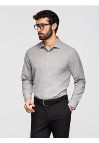 Ombre Clothing - Koszula męska klasyczna regular fit - szara V1 - Rozmiar: XL. Okazja: na co dzień, na spotkanie biznesowe. Typ kołnierza: kołnierzyk klasyczny. Kolor: szary. Materiał: materiał, bawełna, poliester. Długość rękawa: długi rękaw. Długość: długie. Styl: klasyczny