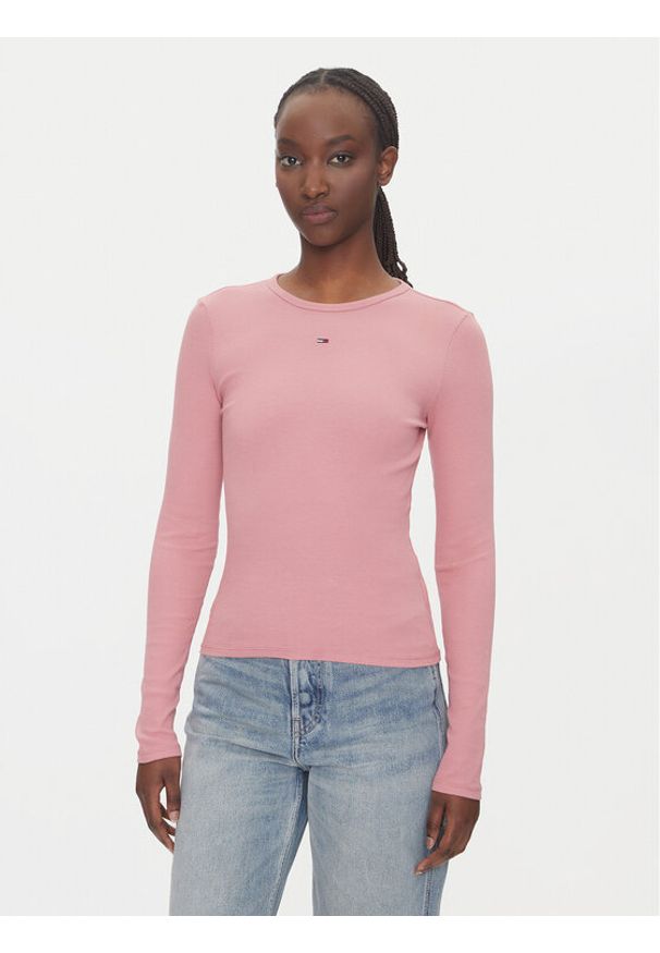 Tommy Jeans Bluzka Essential DW0DW17387 Różowy Slim Fit. Kolor: różowy. Materiał: bawełna