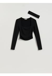 Reserved - Longsleeve z wiskozą - czarny. Kolor: czarny. Materiał: wiskoza. Długość rękawa: długi rękaw