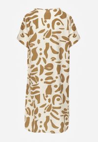 Born2be - Beżowa Pudełkowa Sukienka z Wiskozy z Dekoltem w Serek w Abstrakcyjny Wzór Cresom. Okazja: na co dzień. Typ kołnierza: dekolt w serek. Kolekcja: plus size. Kolor: beżowy. Materiał: wiskoza. Sezon: lato. Typ sukienki: proste, dla puszystych. Styl: casual #7