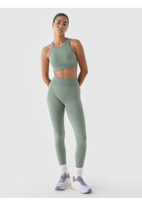 4f - 4F Legginsy treningowe bezszwowe 4F x Anna Lewandowska - oliwkowe/khaki XXS/XS. Stan: podwyższony. Kolor: brązowy, oliwkowy, wielokolorowy. Materiał: syntetyk, włókno, dzianina, materiał, elastan. Wzór: jednolity. Sport: fitness #1